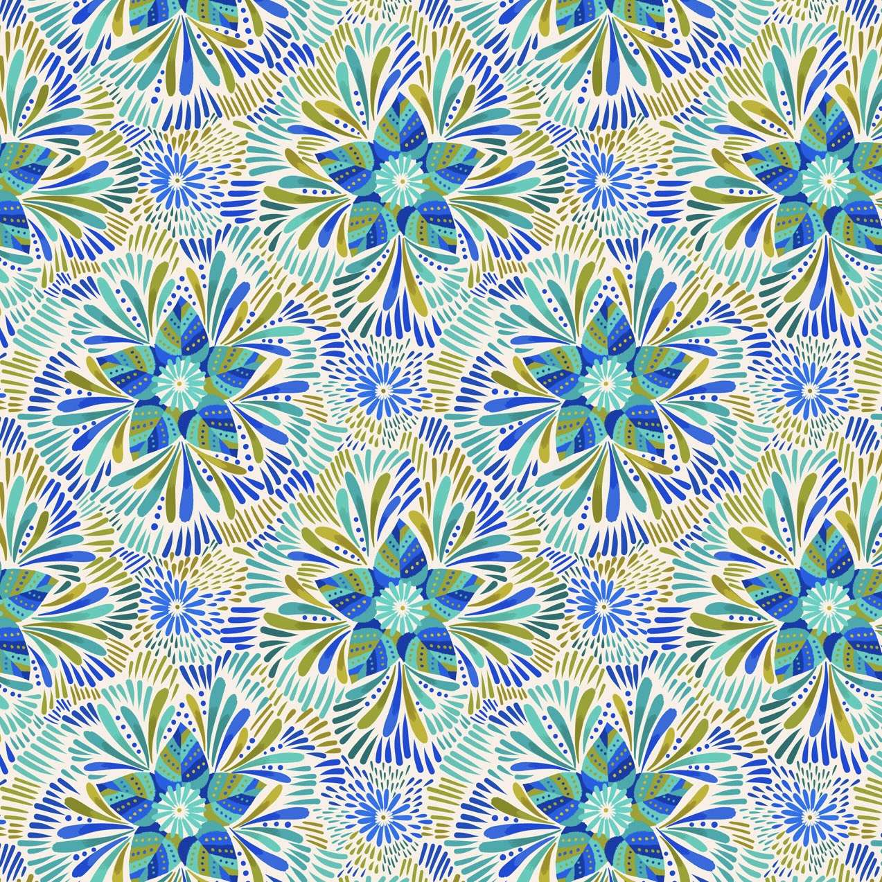 Bahia - Axé Blue And Green Floral On Cream