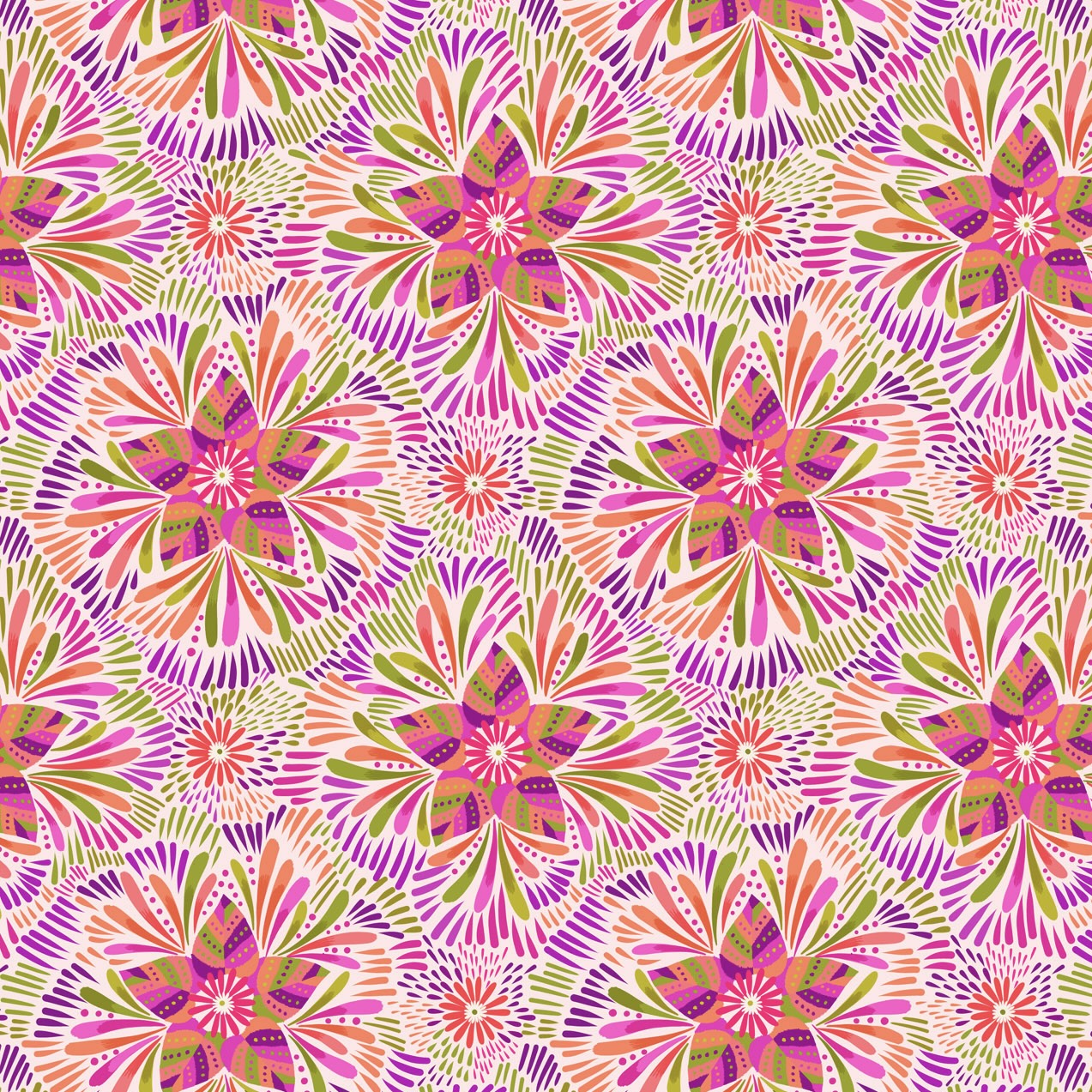 Bahia - Axé Pink And Green Floral On Cream