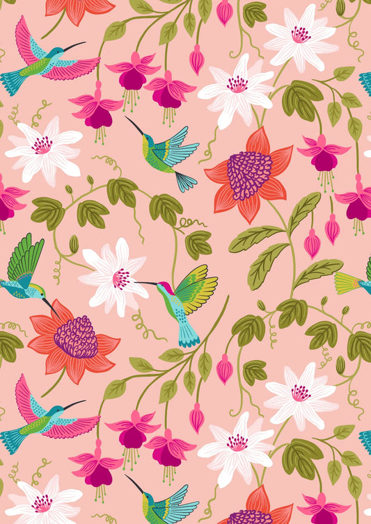 Hummingbird - Large Floral - Pink